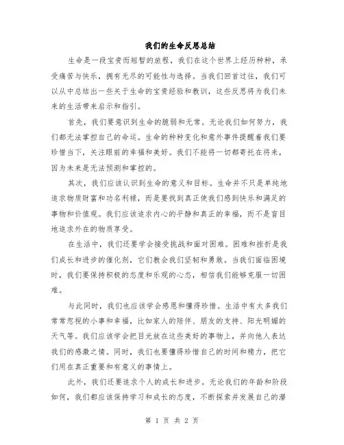 我们的生命反思总结