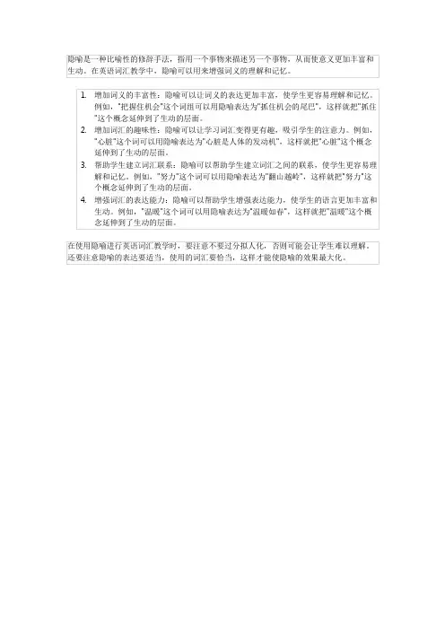 隐喻在英语词汇教学中的应用