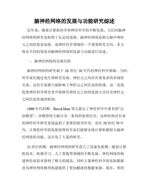 脑神经网络的发展与功能研究综述