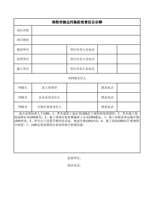 扬尘治理责任牌 - 副本