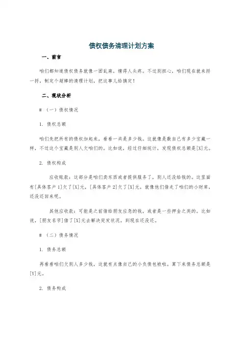 债权债务清理计划方案