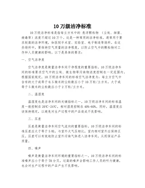 10万级洁净标准