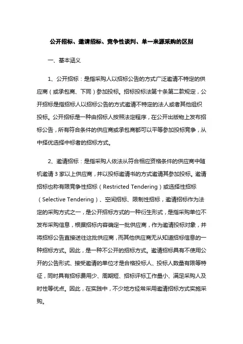 公开招标、邀请招标、竞争性谈判、单一来源采购的区别