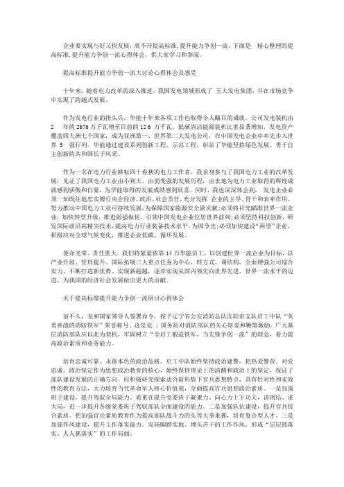 提高标准提升能力争创一流心得体会