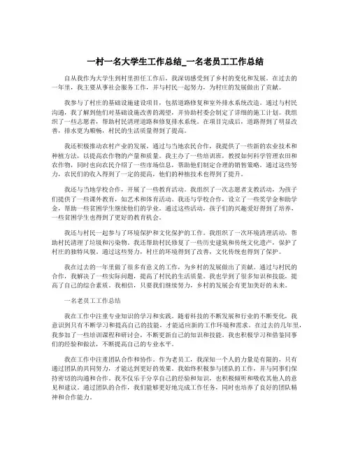 一村一名大学生工作总结_一名老员工工作总结