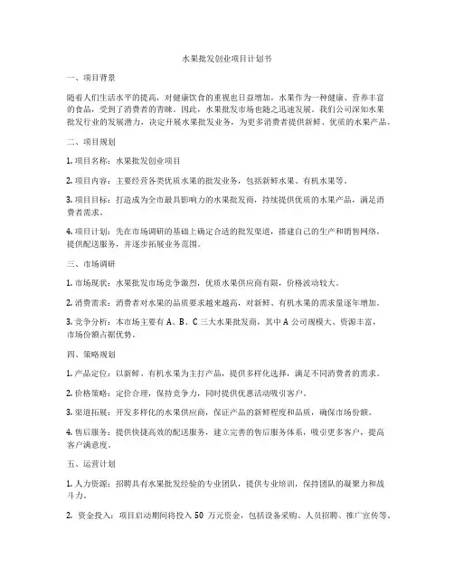 水果批发创业项目计划书