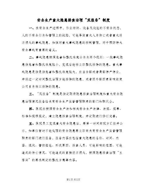 安全生产重大隐患排查治理“双报告”制度(二篇)