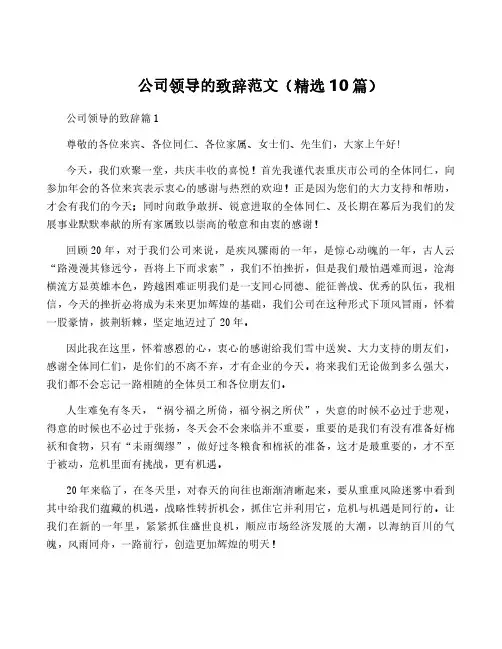 公司领导的致辞范文(精选10篇)