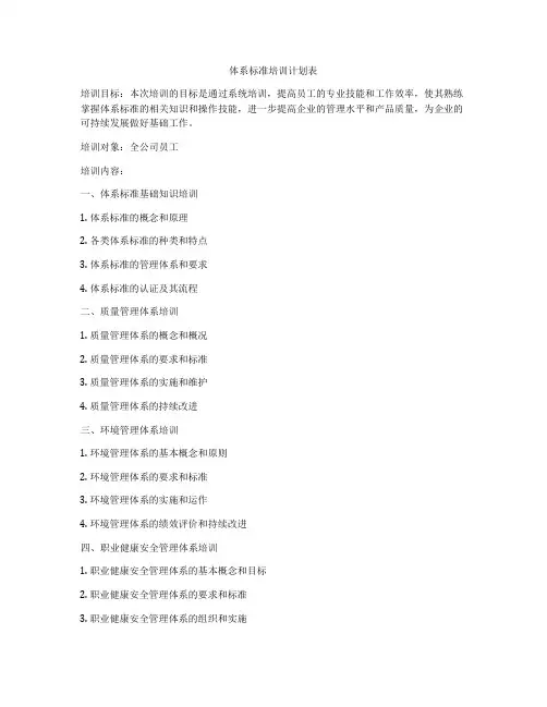 体系标准培训计划表