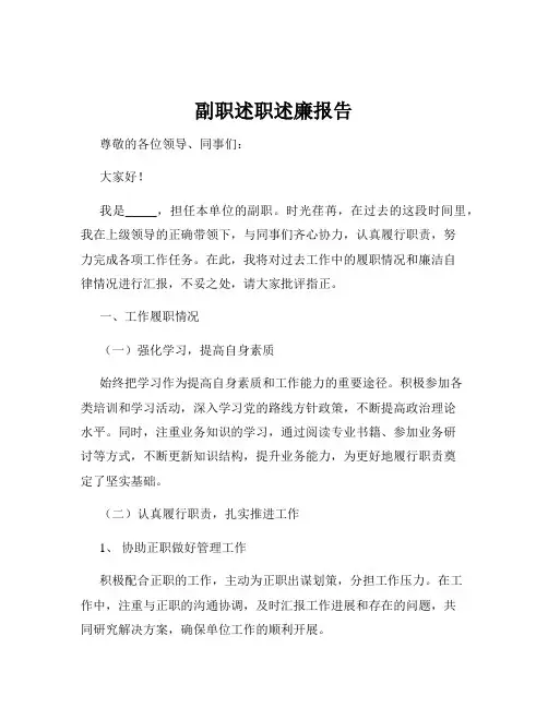 副职述职述廉报告