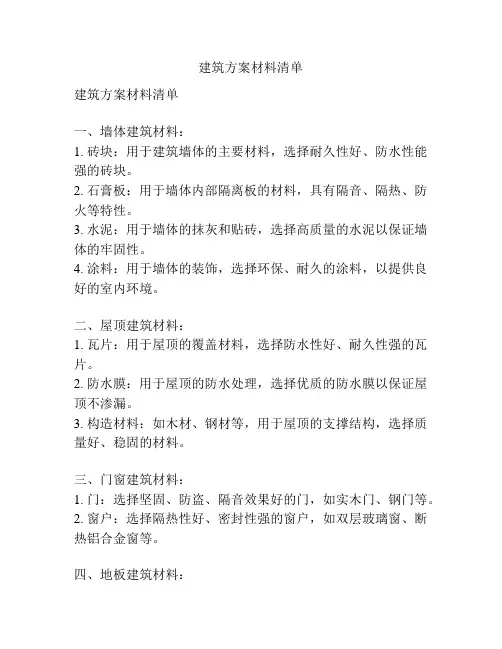 建筑方案材料清单