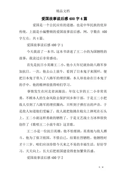 爱国故事读后感400字4篇
