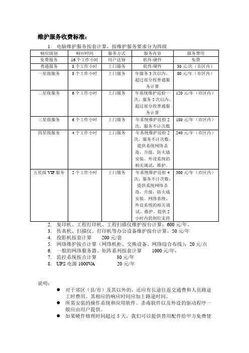 维保收费标准