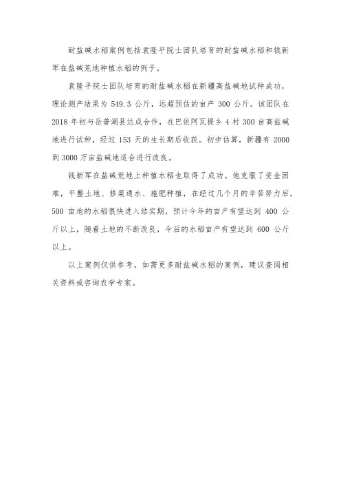 耐盐碱水稻案例