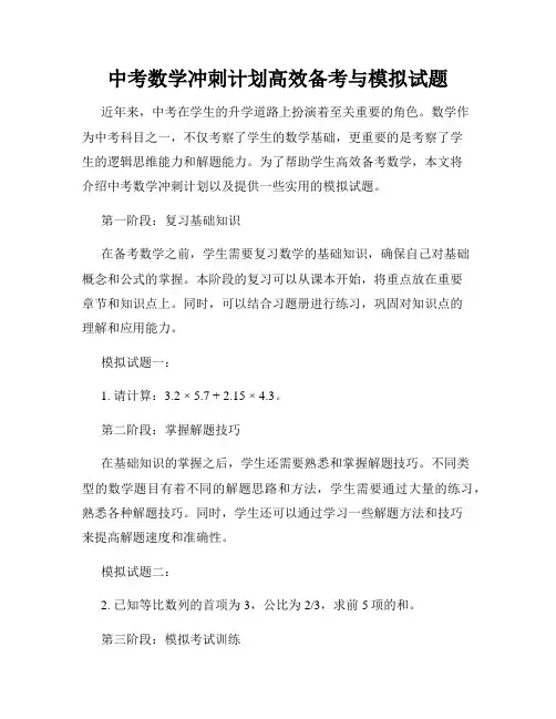 中考数学冲刺计划高效备考与模拟试题