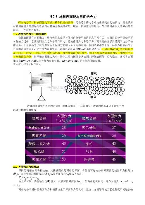 材料表面能与界面结合力