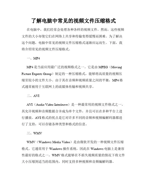 了解电脑中常见的视频文件压缩格式