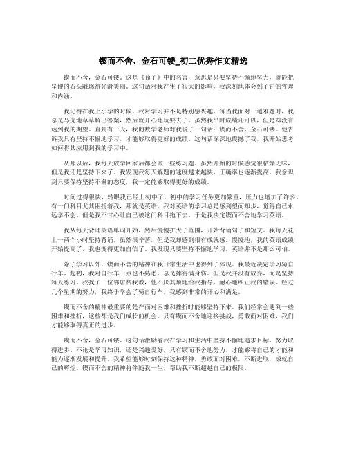 锲而不舍,金石可镂_初二优秀作文精选