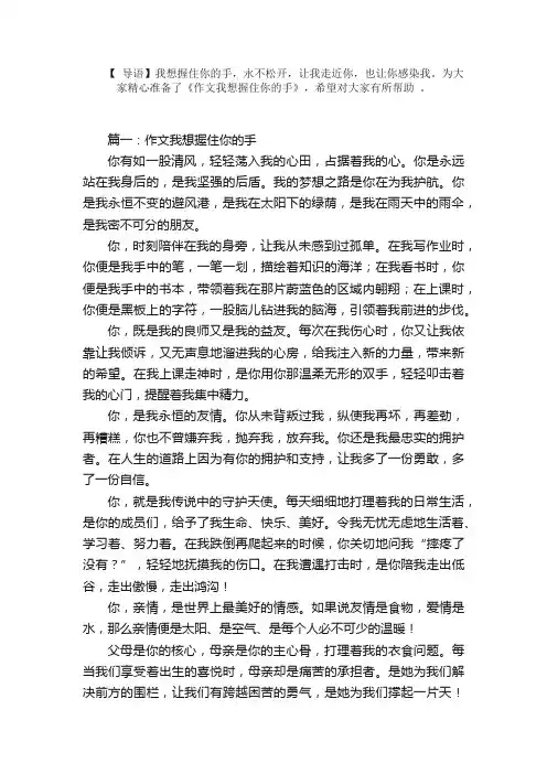 高考优秀作文范文：我想握住你的手