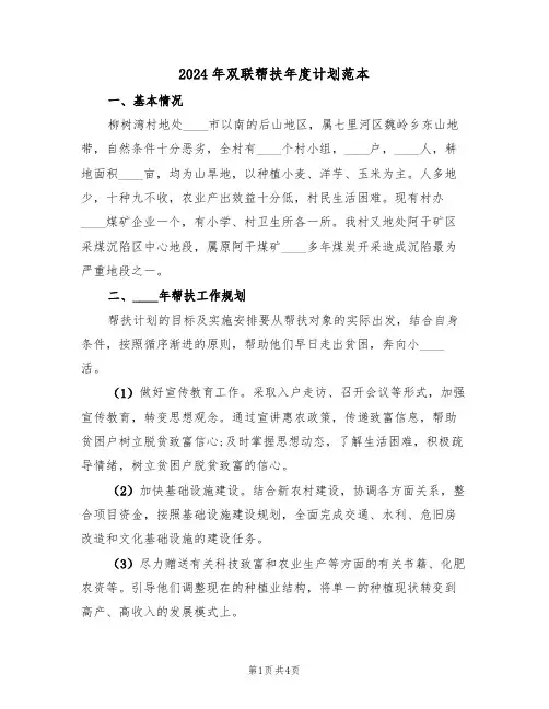 2024年双联帮扶年度计划范本(二篇)