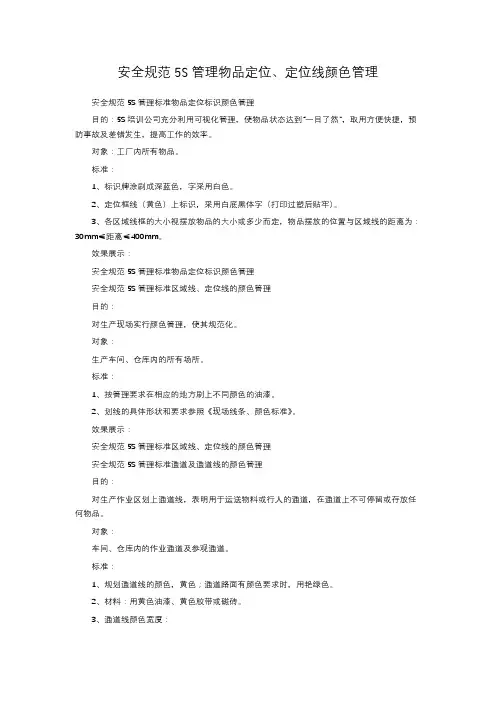 安全规范5S管理物品定位、定位线颜色管理