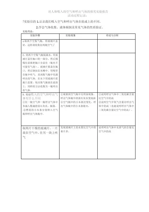 对人体吸入的空气和呼出气体的探究实验报告