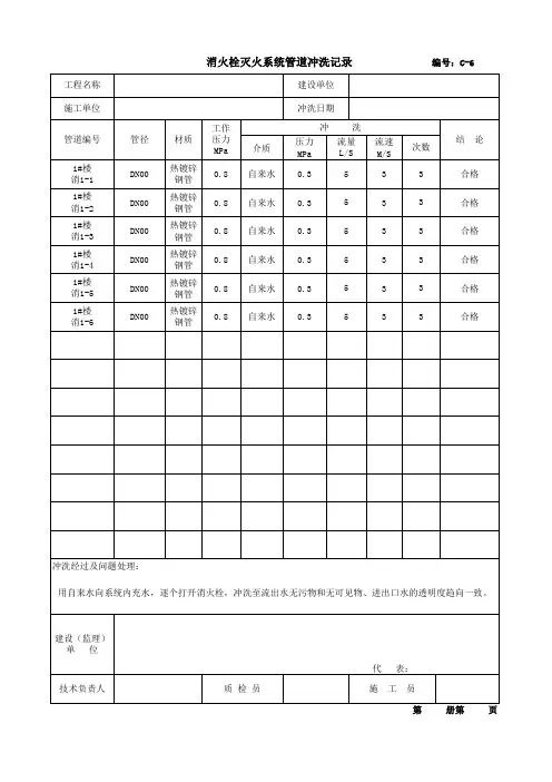 消火栓灭水系统管道冲洗记录