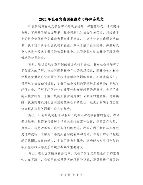 2024年社会实践调查报告心得体会范文(2篇)