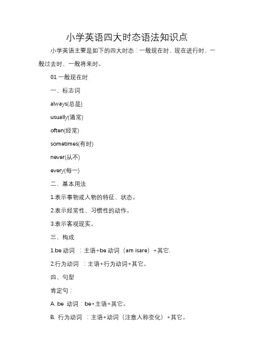 小学英语四大时态语法知识点