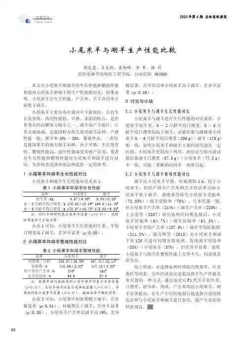 小尾寒羊与湖羊生产性能比较