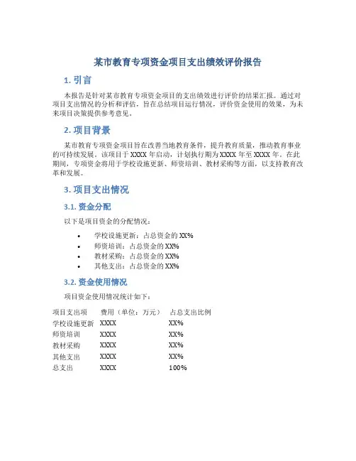 某市教育专项资金项目支出绩效评价报告