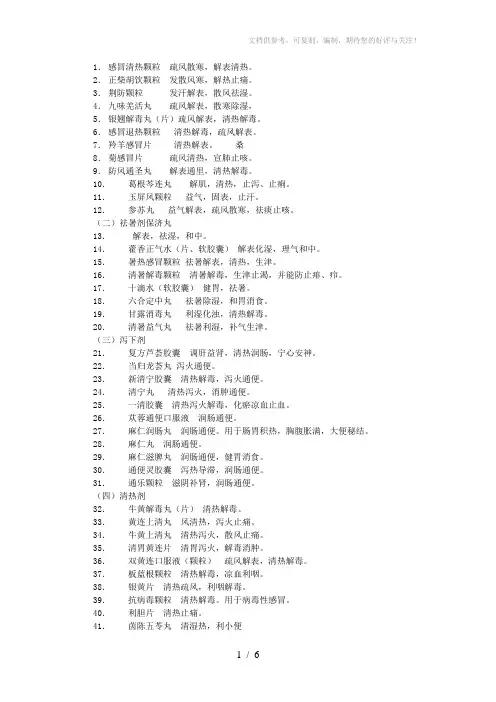 常用非处方药的功用