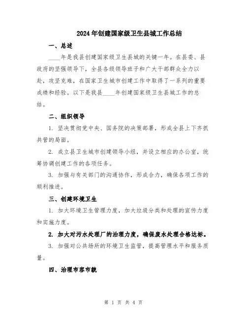 2024年创建国家级卫生县城工作总结