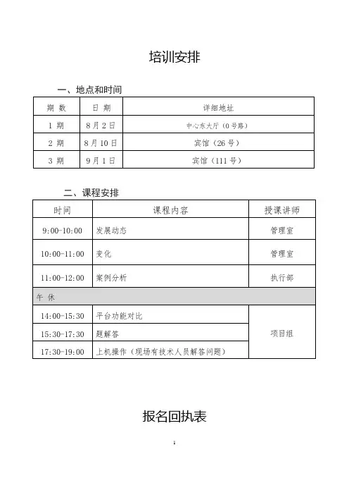 培训安排及报名回执表