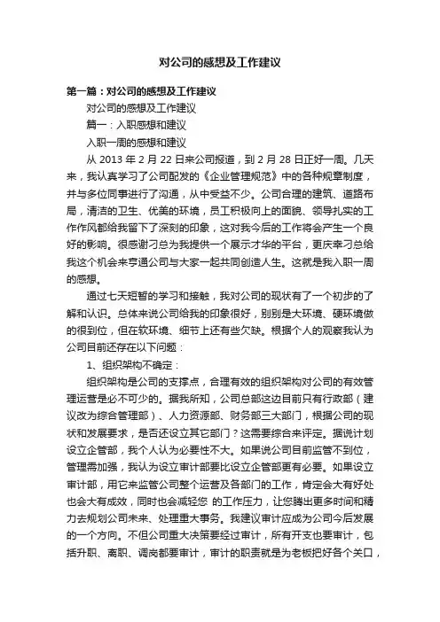 对公司的感想及工作建议