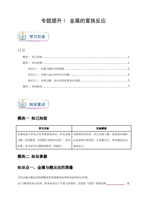 专题提升Ⅰ金属的置换反应(原卷版)