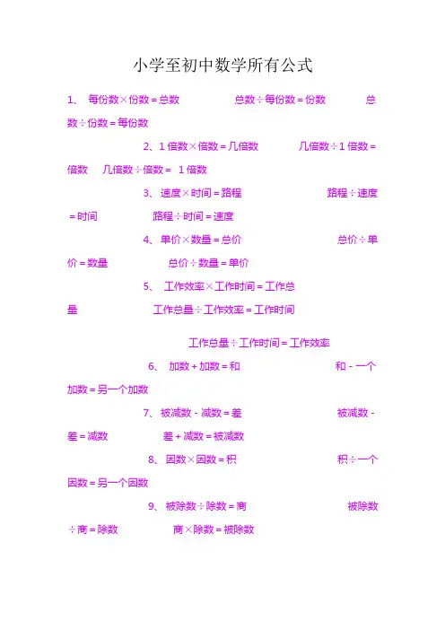 小学至初中数学所有公式