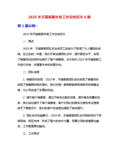 2023年天猫客服年度工作总结范文6篇