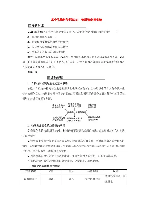 高中生物科学探究(1) 物质鉴定类实验