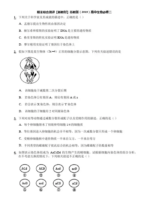 期末综合测评【新教材】苏教版(2019)高中生物必修二