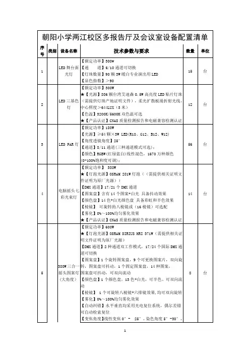 朝阳小学两江校区多报告厅及会议室设备配置清单