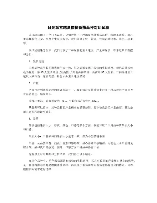 日光温室越夏樱桃番茄品种对比试验