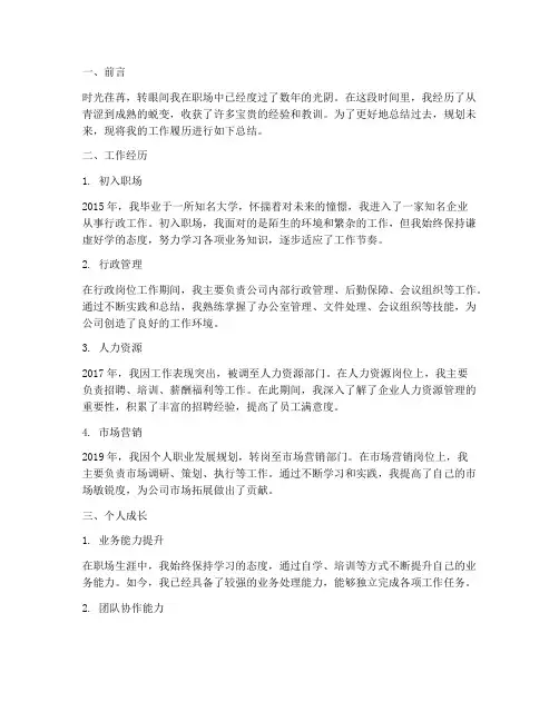 工作履历总结报告范文