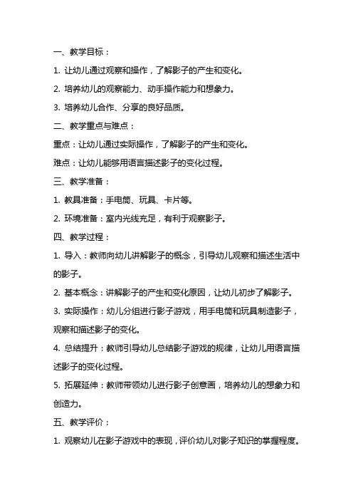 幼儿园大班科学教案教学设计： 神奇的影子游戏