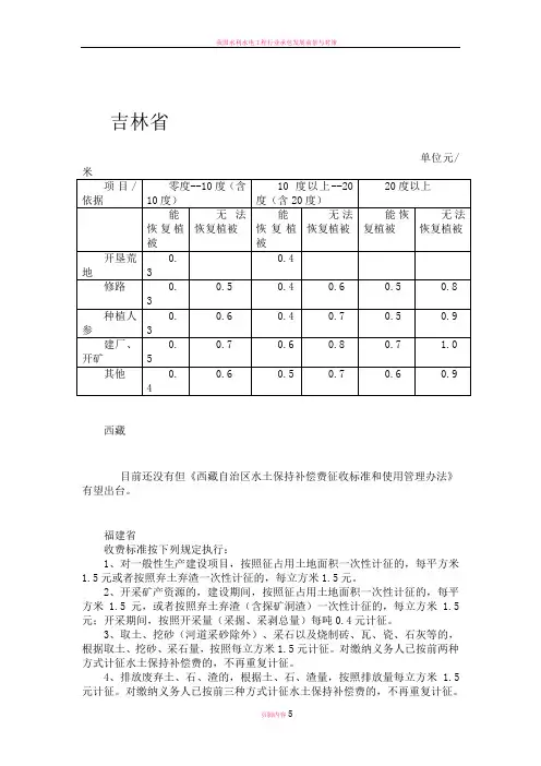 我国水土保持补偿收费标准