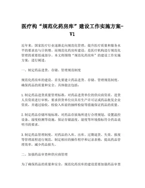 医疗构“规范化药房库”建设工作实施方案-V1