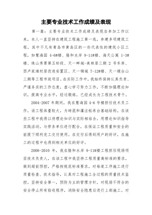 主要专业技术工作成绩及表现