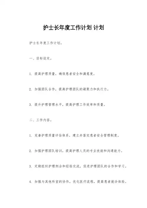 护士长年度工作计划 计划
