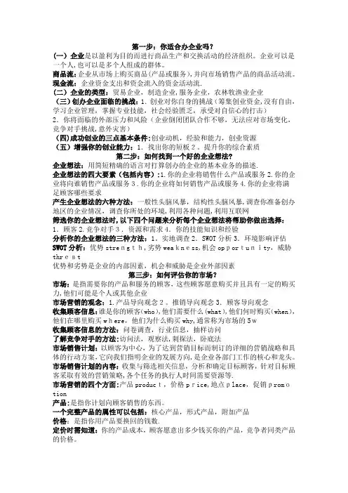 大学生SYB创业培训知识点总结(企业管理)