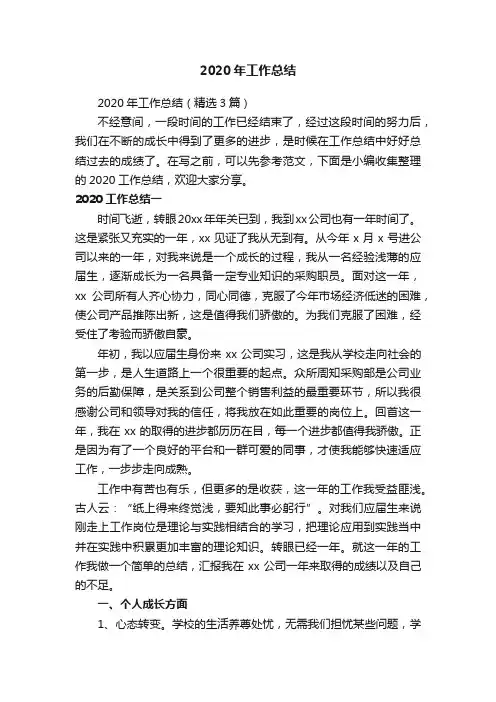 2020年工作总结（精选3篇）